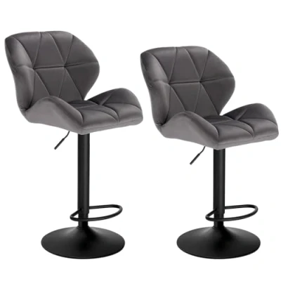 Image of WOLTU Bar Stools Black Chairs Breakfast High Dining for Kitchen Island Counter Set of 2 pcs Velvet Exterior/Adjustable Swivel Gas Lift/Steel Footrest &amp; Base in