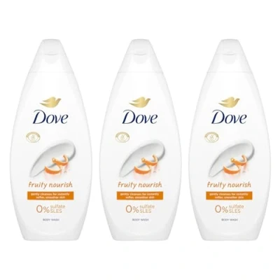 Image of Dove Fruity Nourish Body Wash 0% Sulfate SLES for Women Made with Naturally Derived Cleansers and Plant Based Moisturiseres Gently Cleanses Softer Smoother Skin, 225ml Pack of 3