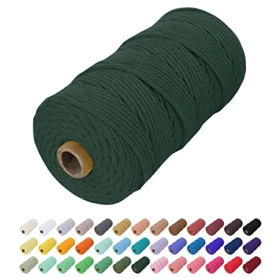 Image of Uiopa Macrame Cord 2mm x 200m, Natural Cotton Coloured Yarn Soft Rope, String Twine for Crafts, Plant Hanger, Wall Hanging, Wrapping, Christmas Decorations (Dark Green)