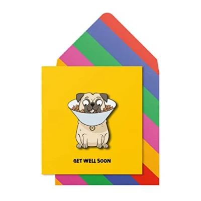 Image of Funny Pug Dog Greeting Card Get Well Soon Tache 3D Eco Kraft Birthday
