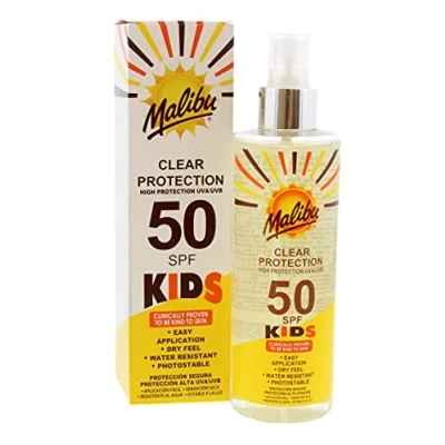 Image of Malibu Sun Kids SPF 50 Clear Protection Sunscreen, High Protection, Water Resistant, Dry Feel, 250ml