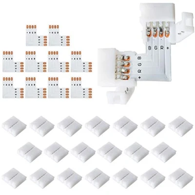 Image of JACKYLED 10Pcs LED Strip Connectors L Shape 4 Pin with 22Pcs Connector Clips, 10mm Wide RGB Splitter Right Angle Corner Solderless Gapless Adapter for SMD 5050 3528 Light Strips
