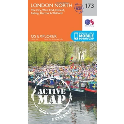 Image of London North Map Weatherproof The City, West End, Enfield, Ealing, Harrow &amp; Watford Ordnance Survey OS Explorer Active 173 England Walks Hiking Maps Adventure