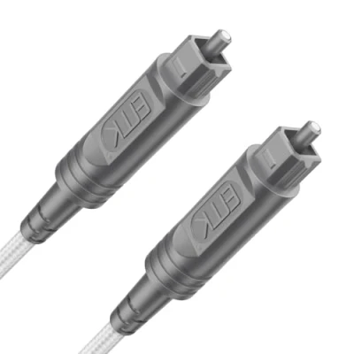 Image of EMK Digital Optical Audio Cable Toslink [Cotton Braided Jacket,Durable and Flexible] Fiber Optic Cord for Home Theater, Sound bar, TV, PS4, Xbox &amp; More(1M, Gray)