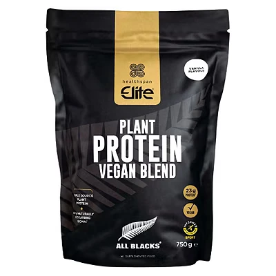 Image of Healthspan Elite All Blacks Plant Protein Vegan Blend (750g) 23g Per Serving Advanced Formula of 3 Based Proteins Natural Sweetener (Vanilla)