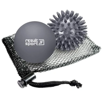 Image of ResultSport Lacrosse &amp; Spike Massage Ball Set with Storage Bag, Plantar Fasciitis Recovery, Trigger Point Massage, Deep Tissue Myofasical Relief (Gray (Lacrosse Spike))