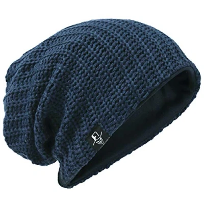 Image of VECRY Men&#039;s Slouchy Beanie Knit Rasta Skull Cap for Summer Winter (Ribbed Navy)