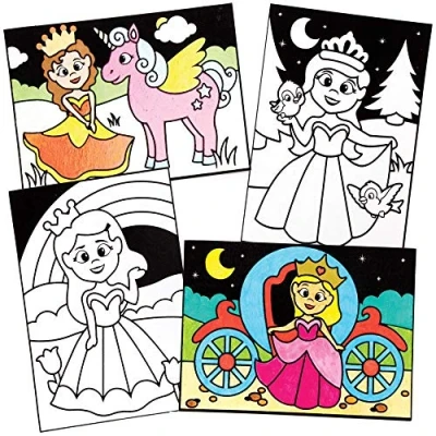Image of Baker Ross FE281 Princess Colour in Pictures Pack of 10, Make Your Own Picture Crafts, Craft Set for Children to Decorate, Creative Activities Kids, Black