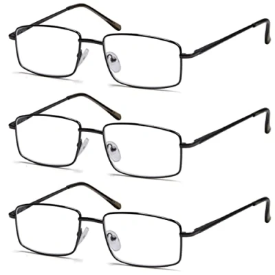 Image of Eyekepper 3 Pack Readers Rectangular Spring Temple Large Metal Reading Glasses Men Gunmetal