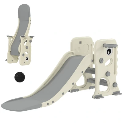 Image of AIYAPLAY Foldable Kids Slide with Climber, Basketball Hoop, Cream White