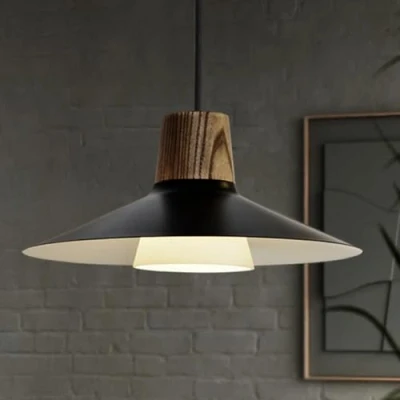 Image of Ouglres Pendant Lamp 1 Flame Black,Vintage Wood Lamp,Industrial Metal,Glass Lampshade Height,Modern Hanging e27 For Living Room, Bedroom, Dining Kitchen