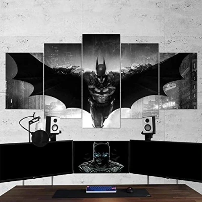 Image of Gmoope Prints On Canvas 5 Piece Wall Art Print Painting Batman 09 Dark Hero Gaming Hd Panel Pictures Poster Home Decoration Artwork Mural Photo