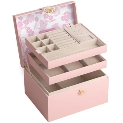 Image of AdelDream Jewellery Box, Storage Box with Buttons, Birthday and Holiday Gifts for Women, Daughters Friends, Pink