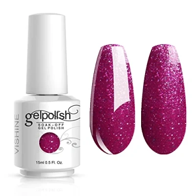 Image of Vishine Soak off Gel Polish Lacquer Nail Art UV LED Manicure Varnish 15ml Glitter Mediumvioletred (360)