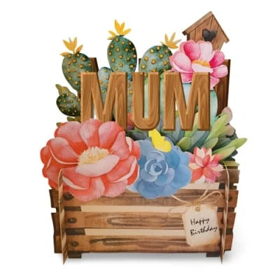 Image of Happy Birthday Mum Flowers &amp; Butterflies 3D Pop Up Greeting Card by Alljoy Cards MN055
