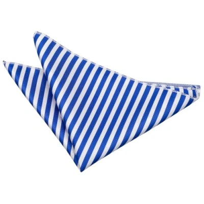 Image of DQT Men Blue Solid Plain Stripe Floral Paisley Polka Dot Pocket Square Thin White &amp; Royal