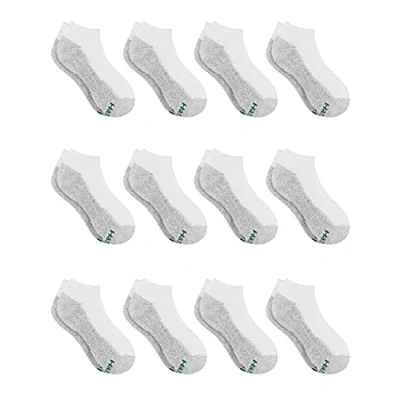 Image of Hanes Boys&#039; Socks, Double Tough Cushioned Ankle and No Show, 12 Pair Packs, Show White/Grey Bottom Pack, L