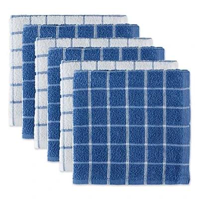Image of DII 100% Cotton, Machine Washable, Ultra Absorbant, Basic Everyday 12 x Terry Kitchen Dish Cloths, Windowpane Design, Set of 6 Blueberry