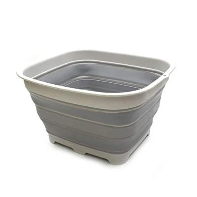 Image of SAMMART 15L Collapsible Dishpan with Draining Plug Foldable Washing Basin Portable Dish Tub Space Saving Kitchen Storage Tray (Grey)