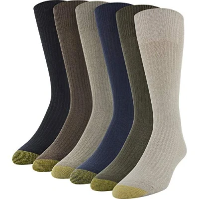 Image of Gold Toe Men&#039;s Stanton Crew Socks, Multipairs Dress Sock, Khaki/Loden (6 pairs), L UK