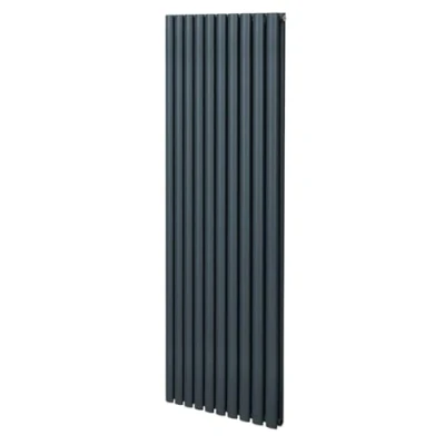 Image of Oval Column Radiator 1800mm x 600mm Modern Designer Double Panel Central Heating Heater Matt Anthracite Grey Carbon Steel Vertical Kitchen Living Room Free Cleaning Brush Fixing Kit &amp; Brackets