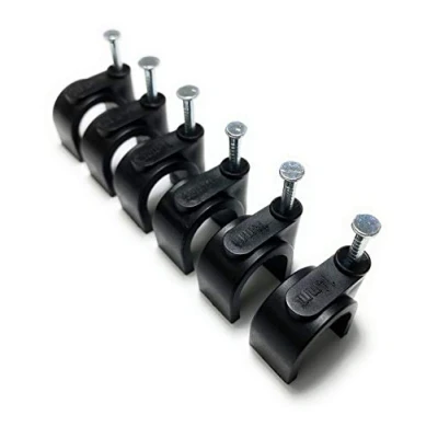 Image of Black Round Cable Clips with Nail Fixings, K Type 100 Pack (14mm)