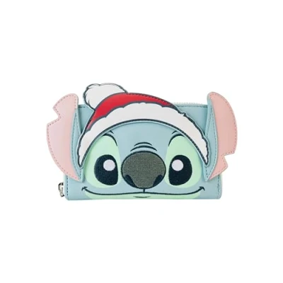 Image of Disney Stitch Holiday Glitter Zip Around Wallet, Blue, One Size