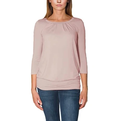 Image of Alkato Women&#039;s 3/4 Sleeve Shirt with Round Neck Long Top, Old Pink, L