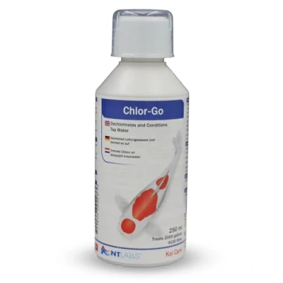 Image of NT Labs Koi Care Chlor Go, Tap Water Chlorine Remover, Pond Dechlorinator, Rapid Removal of Chlorine, Chloramine, Other Halogens and Heavy Metals Making Safe for Koi. SIZE 250ml