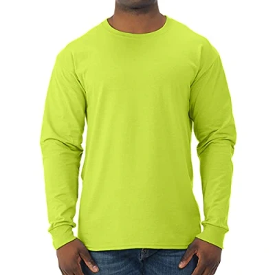 Image of Jerzees Men&#039;s Long Sleeve T Shirt, Safety Green, X Large