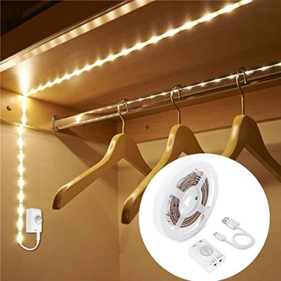 Image of Motion Sensor LED Strip Lights for Wardrobe LUXJET 1M Rechargeable Warm White Closet Kitchen, Bedroom, Stairs, Cabinet