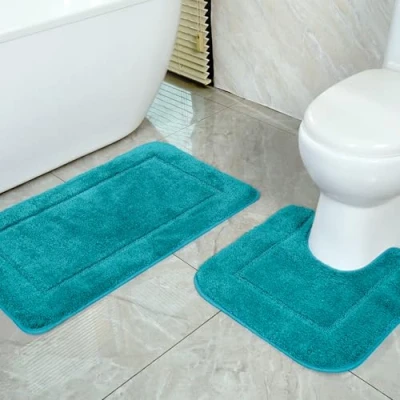 Image of SOANNY Turquoise Bath Mat Set of 2, High Density Soft Microfiber Non Slip Bathroom Mats, 53 X 86 CM Bathtub Rug &amp; 50 Toilet Pedestal Mat, Shower Rugs Machine Washable
