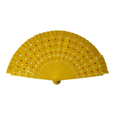 Image of Flamenco Spanish Wood Folding Fan Dots Pattern Modern Classical Vintage Hand For Dance Perfornamnces Party