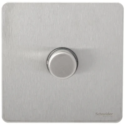 Image of Schneider Electric Ultimate Screwless Flat Plate Single 2 Way LED Dimmer Light Switch, 100W/VA, GU6412LMSS, Stainless Steel