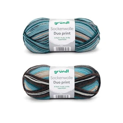 Image of Gründl Sock Wool Duo Knitting Set of 2 x 100 g Yarn (75% Virgin (Superwash), 25% Polyamide) + Instructions (English Language not Guaranteed), Turquoise Blue
