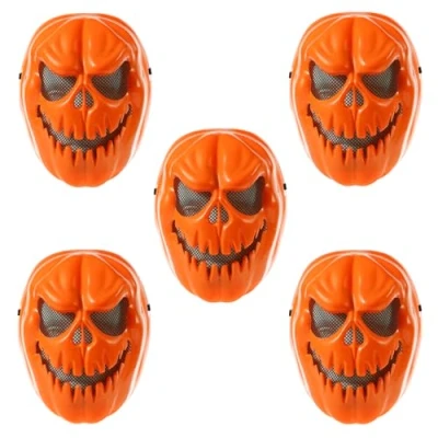 Image of Halloween Mask Pumpkin Head Costume Adult Outfit Scary Spooky Horror Party Face Fancy Dress Cosplay For Men Women (Pack Of 5) (HM20)