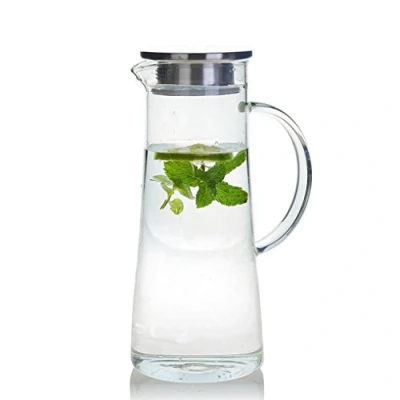 Image of GuDoQi 1.4 Liter Water Jug, Glass Jug with Lid, Pitcher Carafe, Borosilicate Jar, Juice Pitcher, Carafe for Juice, Tea Beverage
