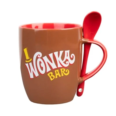 Image of Grupo Erik Willy Wonka Ceramic Mug with Spoon 38 cl / 380 ml 12.8 oz Coffee Tea Cool Gifts Bar &amp; The Chocolate Factory