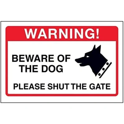 Image of V Safety Beware Of The Dog, Please Shut Gate Sign 200mm x 150mm Self Adhesive Vinyl