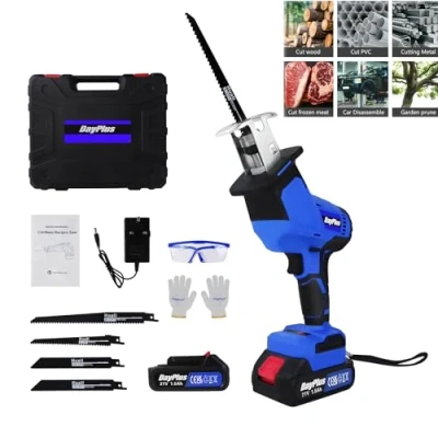 Image of Reciprocating Saw Cordless with 2pc Batteries &amp; Fast Charger, Variable Speed, Tool Free Blade Change, 22MM Stroke Length, 4 Blades Included for Wood PVC Metal Cutting
