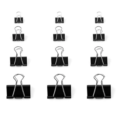 Image of D.RECT Foldback Clips Multi Purpose Paper Metal Binder for Notes Clip Office Clamp Use Coffee Tea Rice Pasta Flour Sugar Snacks Black 4x12 Pieces Pack of 48