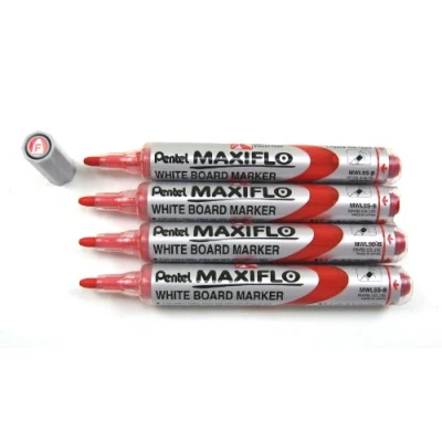 Image of Pentel Maxiflo Whiteboard Marker Fine Bullet Tip Red (Wallet of 4)