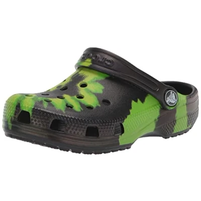 Image of Crocs Unisex Kids Classic Tie dye Clog K Clogs, Black Lime Punch, 4 UK Child