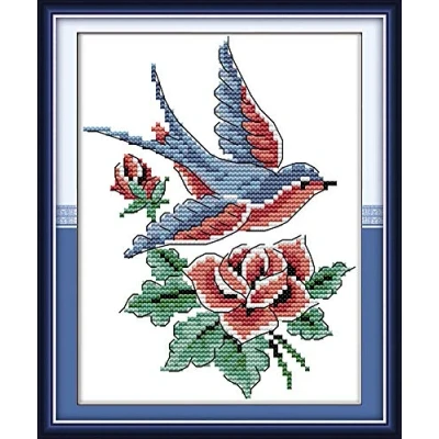 Image of Cross Stitch Kits, Awesocrafts Bird and Flower Easy Patterns Stitching Embroidery Kit Supplies Christmas, Stamped (Bird, Stamped)