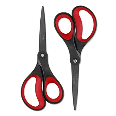 Image of LIVINGO 2 Pack 8&quot; Titanium Non Stick Scissors, Professional Stainless Steel Comfort Grip, All Purpose, Straight Office Stationery Craft Paper Fabric Household Sharp Shears Set for DIY(Red/Black)