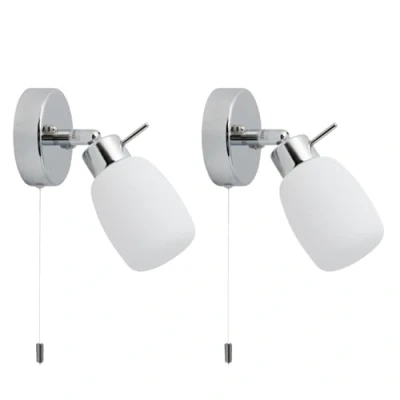Image of firstchoicelighting Pair of Modern Chrome IP44 Bathroom Wall Light with Pull Cord Switch Zone 2 3
