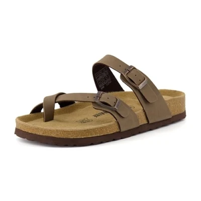 Image of CUSHIONAIRE Women&#039;s, Luna Low Heel Slide Sandals Brown 7 UK M