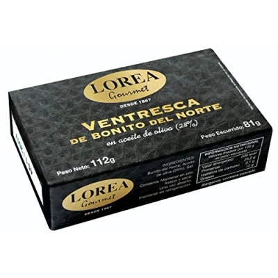 Image of Ventresca (Belly) White Tuna in Olive Oil. Can of 112 Grams. Direct from Spanish Canning Company.