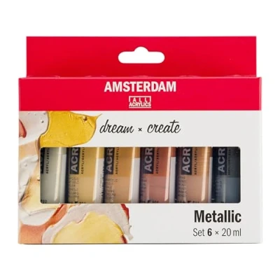 Image of Amsterdam Standard Series Acrylic Paint Set Metallic (6 x 20 ml Tubes) 6 Shiny Colors Special Effect