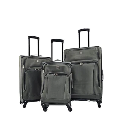 Image of Infinity Leather Grey Lightweight Suitcases 4 Wheel Luggage Travel Cases Soft Bags Cabin Set